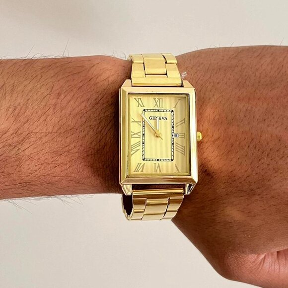 gold style square stainless steel geneva gold luxury watch - Picture 4 of 7